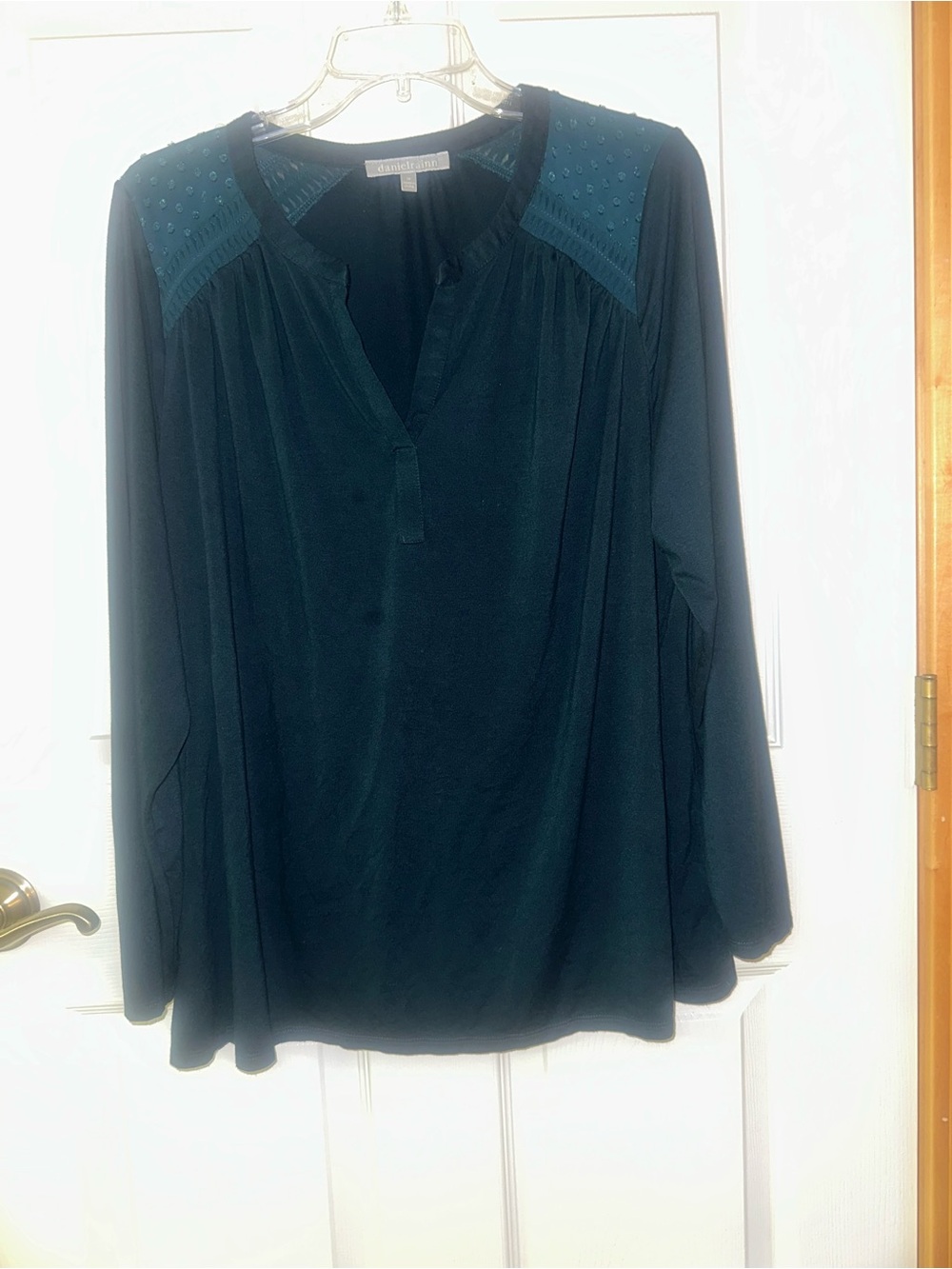 Daniel Rainn Teal Long-Sleeve Blouse with Studded Shoulder Panels